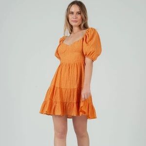 Lucca Women's Smocked Textured Mini Dress in Orange Size Large